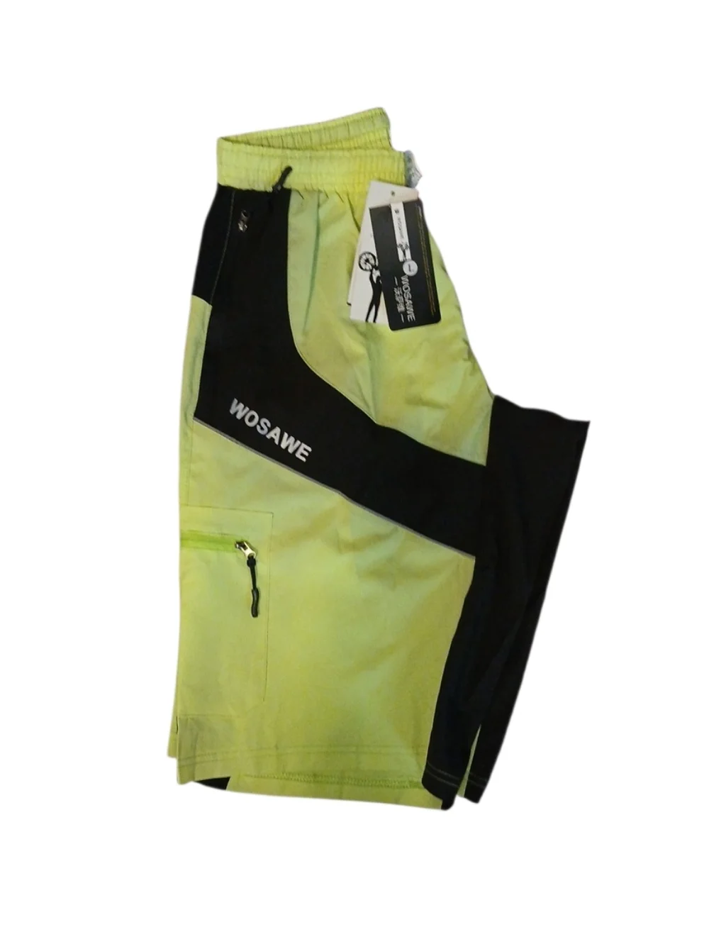 Wosawe Neon Yellow Cycling Sports Performance Shorts Zip‎ Pockets Size Large NWT